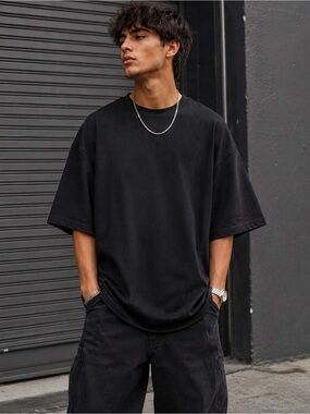 Black Tee Oversized Cotton Father’s Day Casual Workwear Streetwear Luxe XXL